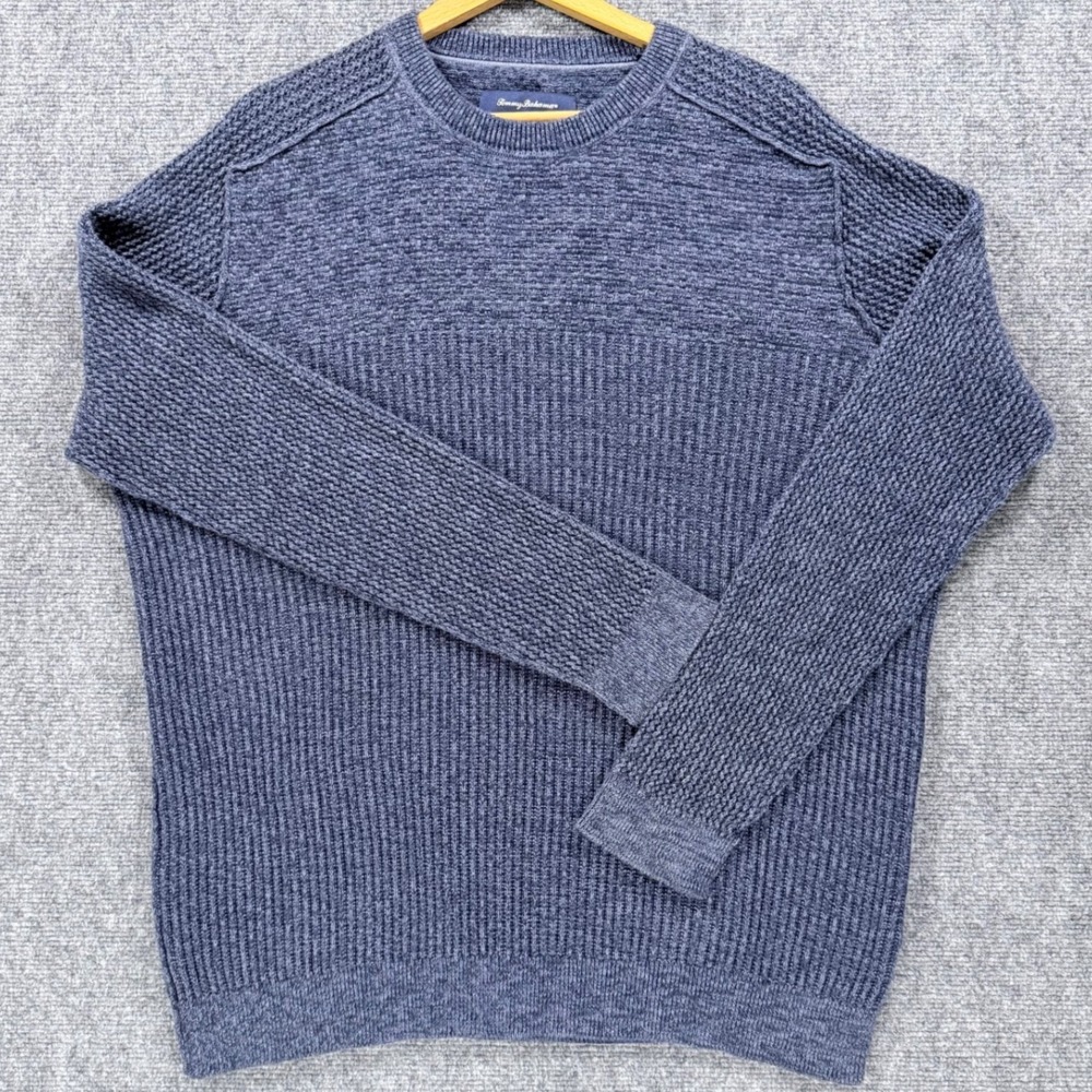 Tommy Bahama Sweater Men's XXL Blue Marled Cotton Crewneck Pullover